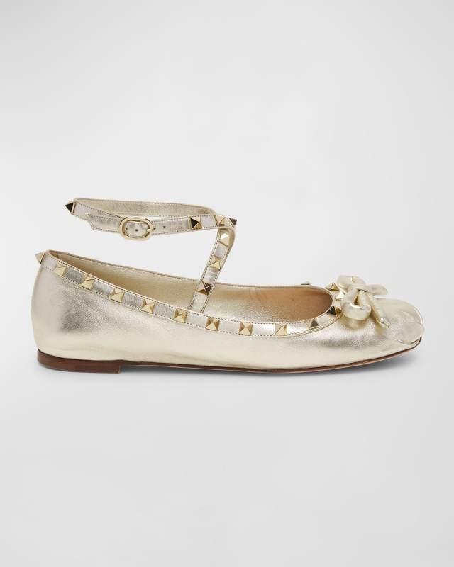 Rockstud Ankle-Strap Ballerina Flats